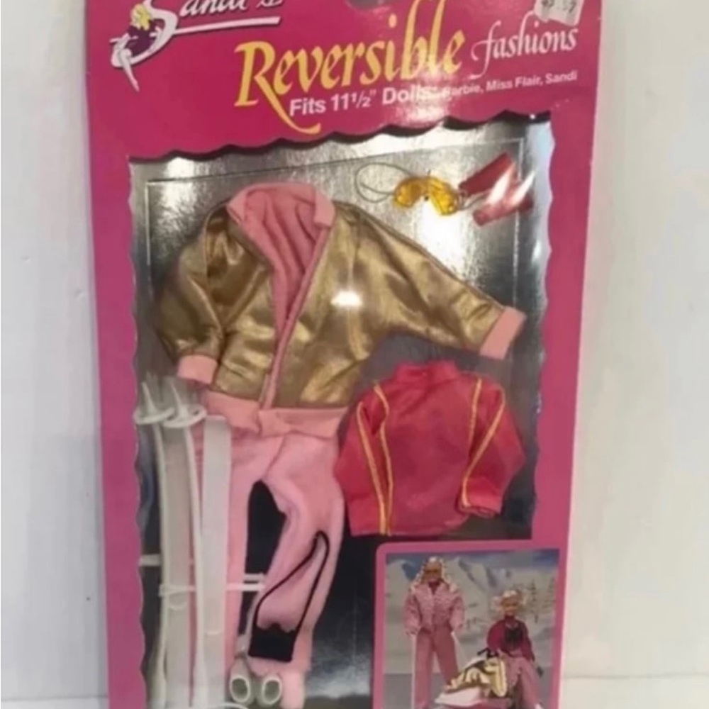 Reversible Barbie Doll Fashion Set with Gold‎  Pink Outfit Sandi’s Vintage NEW